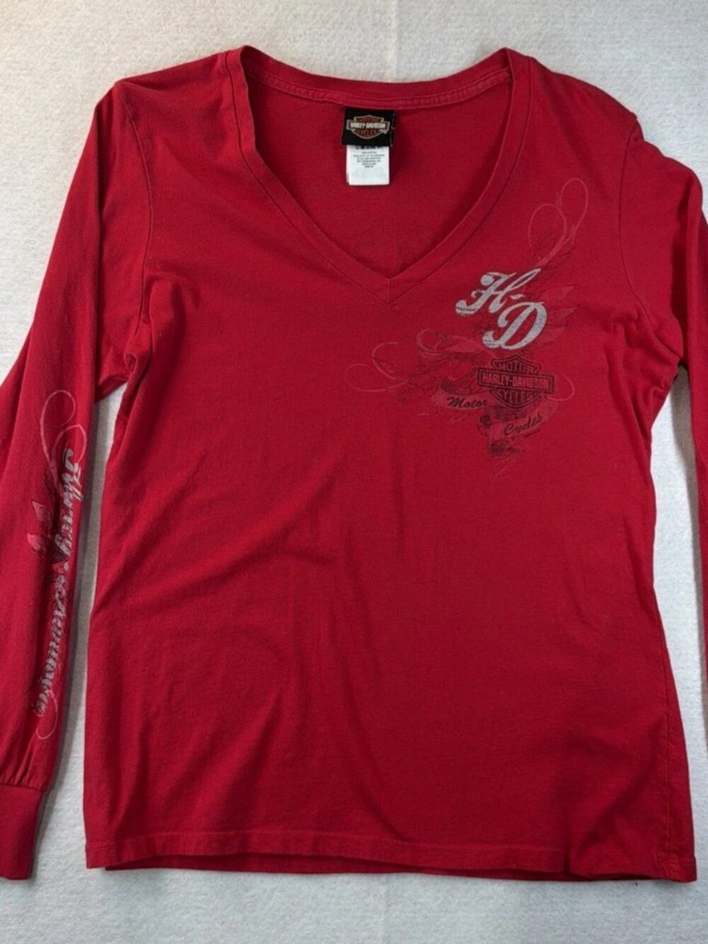 Harley Davidson Women's Red long sleeve v neck shirt